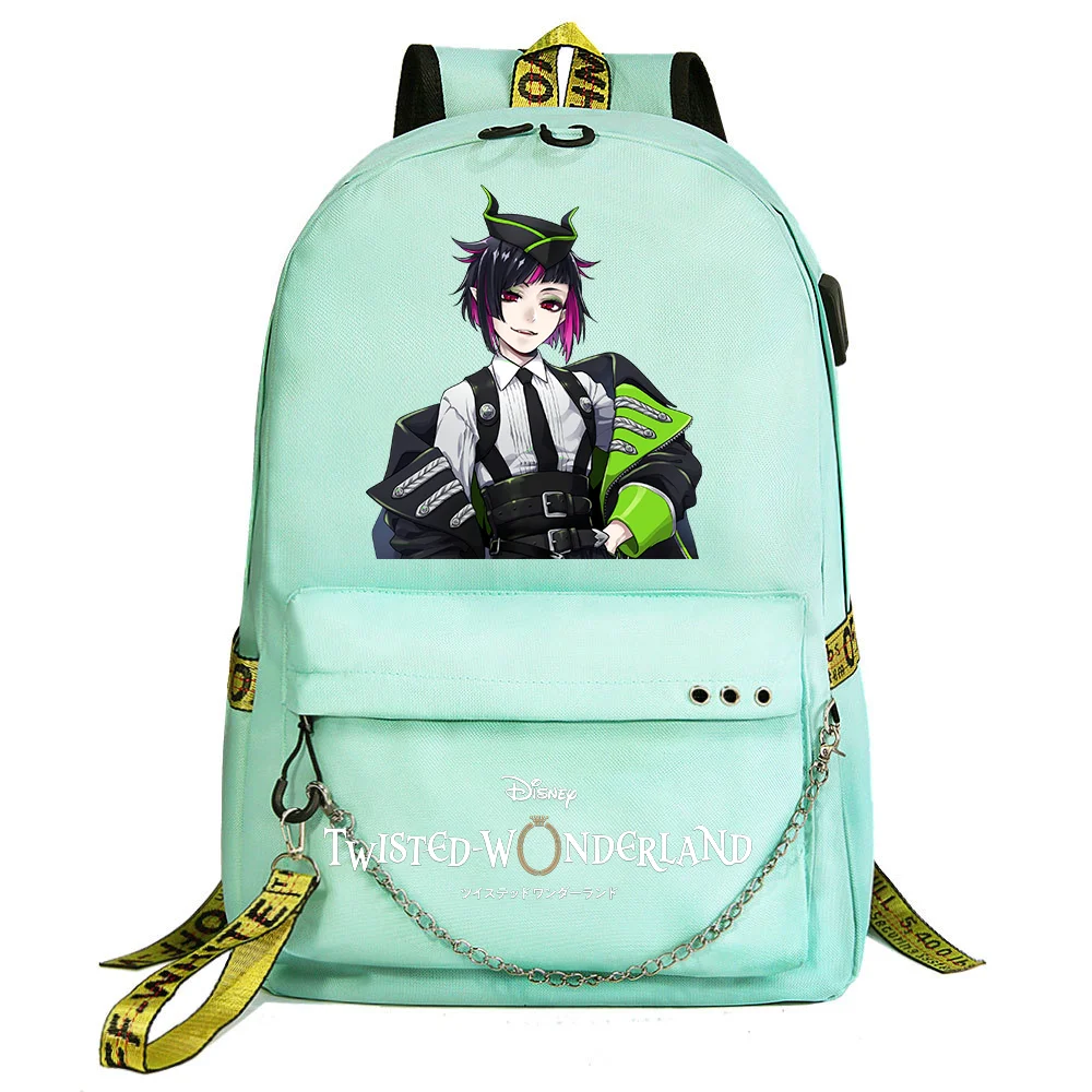 

Fashion Anime Twisted-Wonderland Backpack Teenager USB Charging Chain Travel Backpack Student College Bookbag Mochila