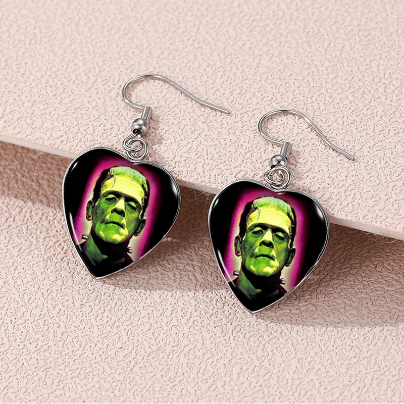2024 New Frankenstein\'s Monster Dangle Earring Heart Shaped Earrings Handmade Glass Dome Jewelry