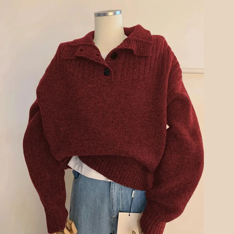 

Red fur lapel pullover sweater for women's autumn and winter fashion, knitted bottom layer, thickened outer layer