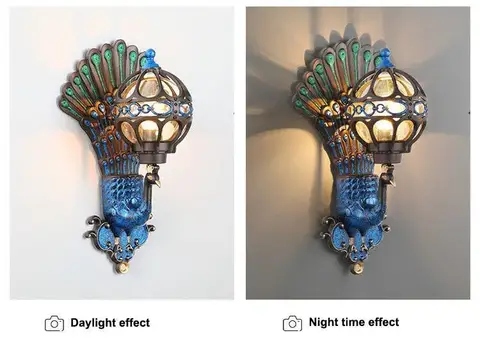 Vintage Peacock Wall Sconce Light - Antique Style Outdoor Waterproof Fixture for Porch, Patio & Garden lights  wall light