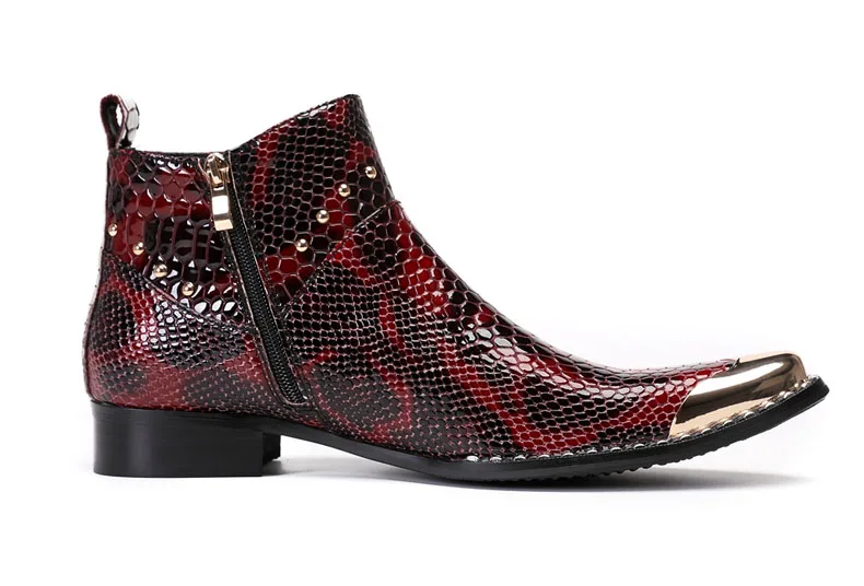Punk-Stil Echt leder Männer Stiefeletten Eisen schwarz Slip auf Männer Kleid Stiefel italienische formelle Mode Männer Chelsea Stiefel spitz – Detail 8