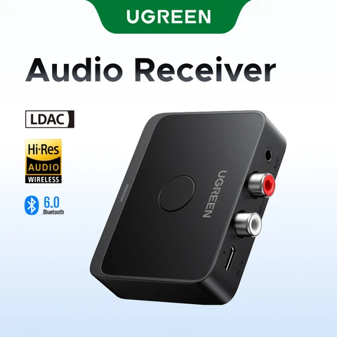 UGREEN AUX Bluetooth-приемник LDAC AAC Hi-Fi 3,5 мм разъем 2RCA RCA аудио Bluetooth 6,0 адаптер приемники 15 часов для автомобильного динамика ПК