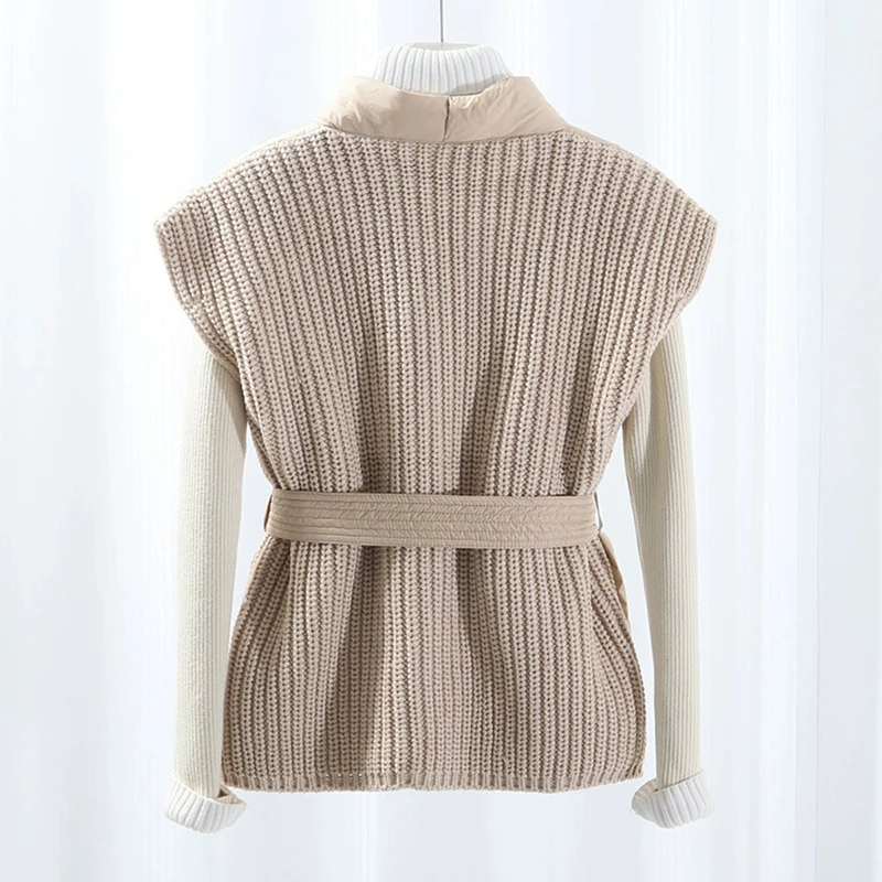 Schinteon feminino pato branco para baixo tricô lã colete outono inverno quente sem mangas jaqueta estilo coreano luxuoso topo 2025 novo