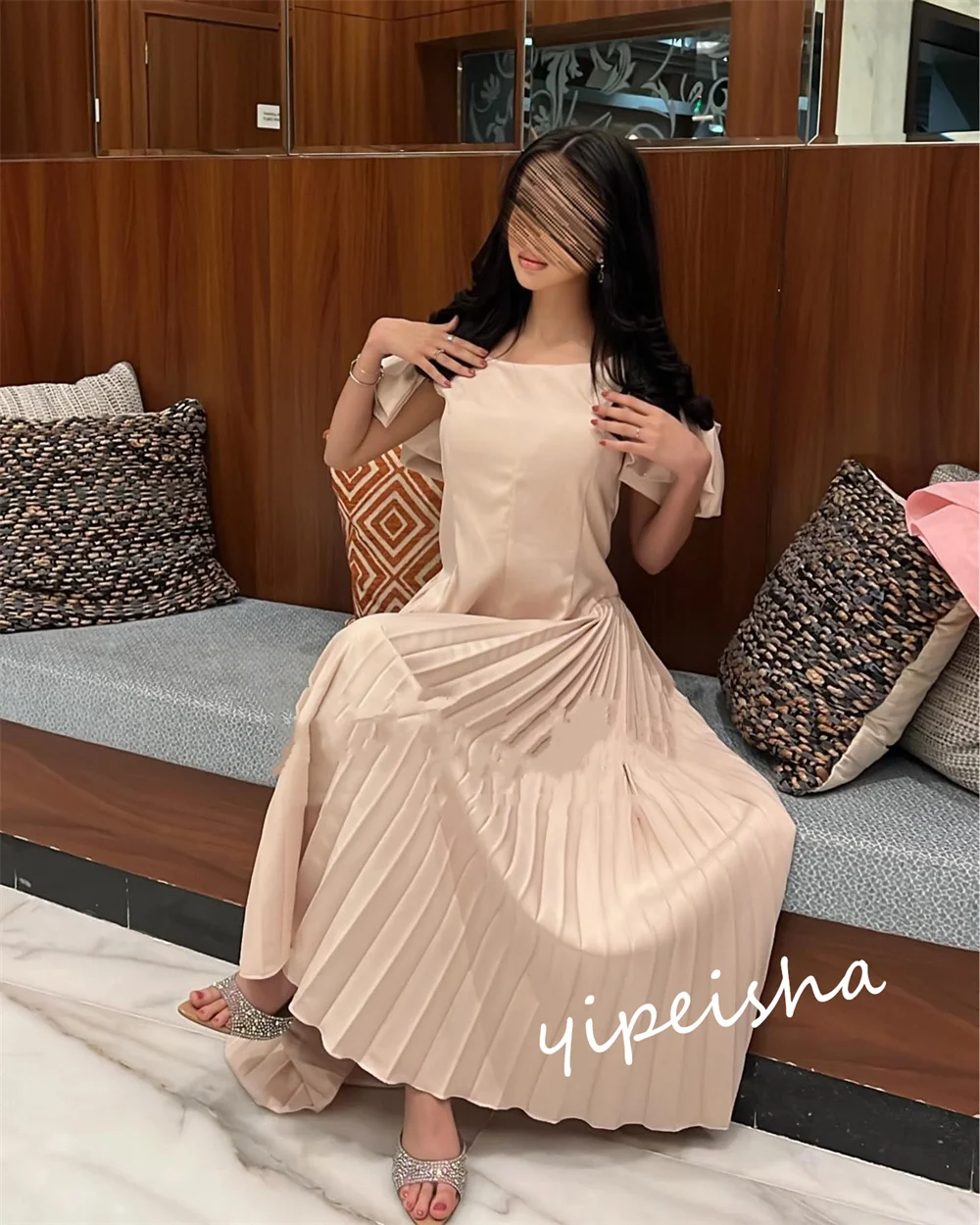 Customized Prom Jersey Draped Engagement A-line Off-the-shoulder Bespoke Occasion Gown Midi Dresses