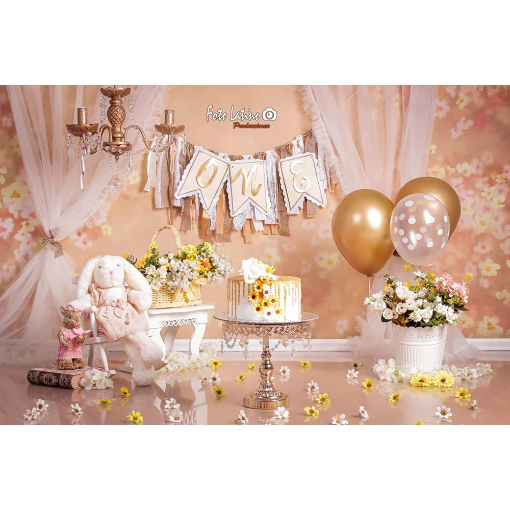 Fondo de pastel de conejito para niños, globos, fondo de fiesta de 1er cumpleaños, retrato de niña y niño recién nacido, accesorios de fotografía, estudio fotográfico