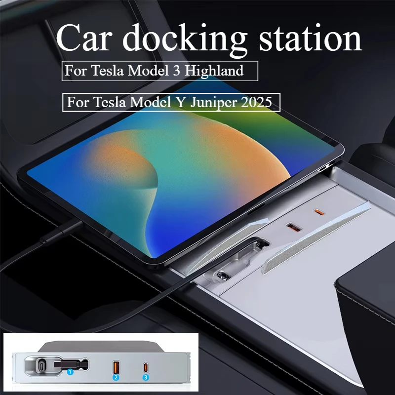

For Tesla Model Y Juniper 2025 Quickly Charger USB Shunt HUB Intelligent Docking Station Car Adapter Powered Splitter Extension