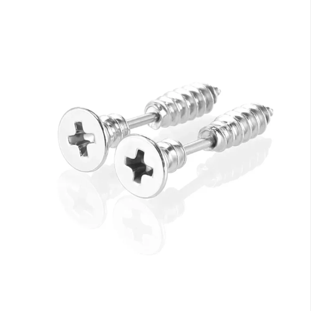 1 Pair of Elegant and Vintage Stainless Steel Punk Screws Stud Earrings-Fashionable for Daily Wear, Suitable for All Seasons