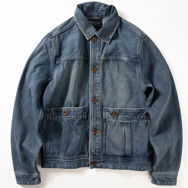 Shop Top.Classic Casual Denim Jacket.Rider Short Vintage Blue Coat.fashion Mens 100% Cotton Cloth.retro Work Wear