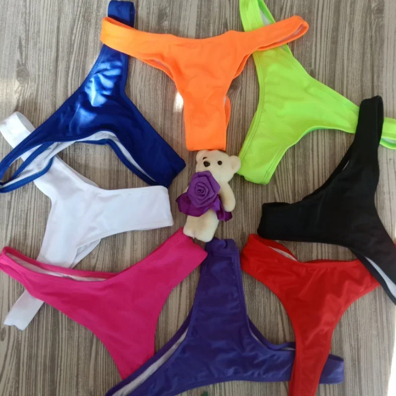 

New Fashion Ladies Thong Swim Trunks Multiple Colors Solid Color Pleated Thong Swimwear Women Bikini Swim Trunks