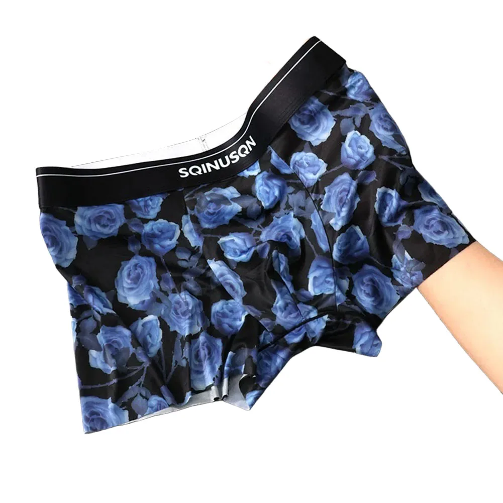 Men Rose Printed Retro Underwear Boxer Shorts Breathable Seamless Trunks Panties Boxer Shorts Sexy Thin Flat Corner Panties