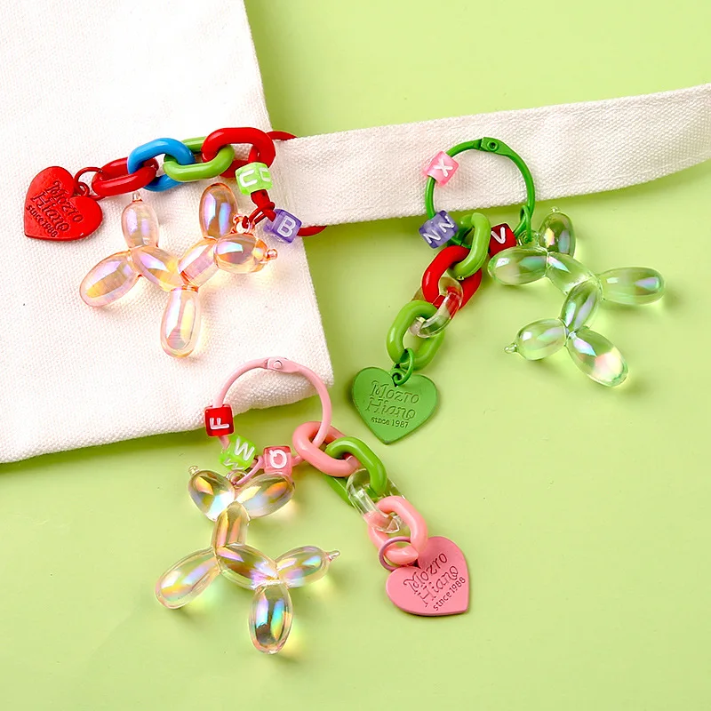 Cartoon Bling Balloon Dog Keychain For Girls Sweet Ins Style Balloon Dog Phone Chain Key Buckle Accessories Bag Pendant Toys