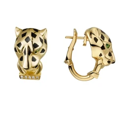 Trend Real 925 Sterling Silver Panther Black Leopard Head Earrings 18K Gold Plated Fine Luxury Designer Jewelry For Women or Man