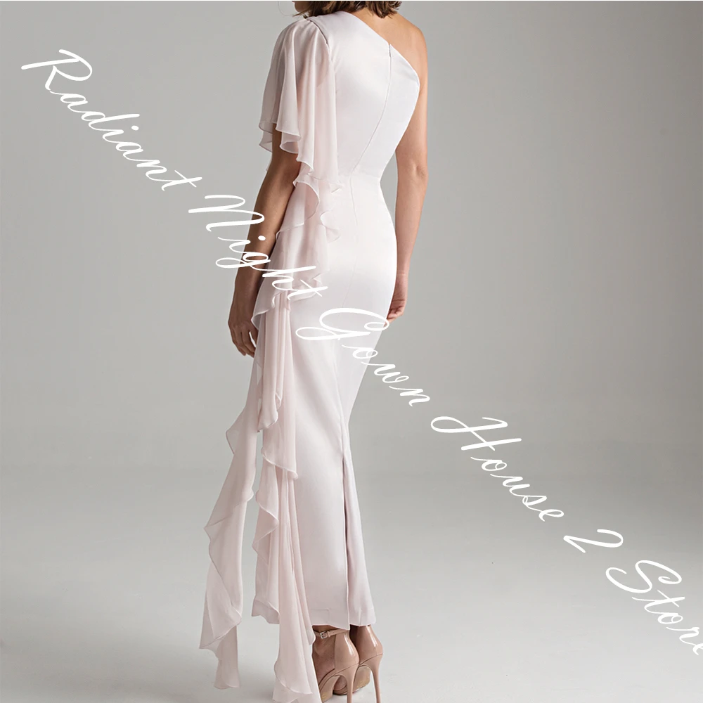 Customized Satin Straight One Shoulder Evening Dress Zipper Back Back Slit Sleeveless Floor Length Panel Train Temperament