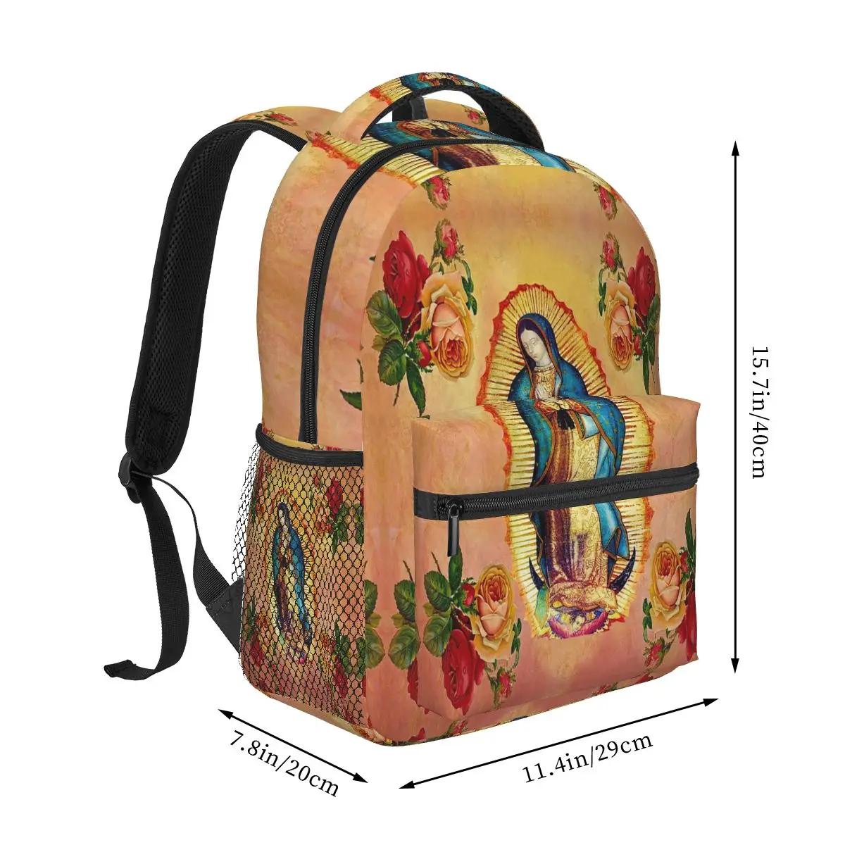 سيدة غوادالوبي مريم العذراء والورود على ظهره رائجة البيع Daypack سعة كبيرة بنين بنات حقيبة الكتب حقيبة مدرسية حقائب الكتف