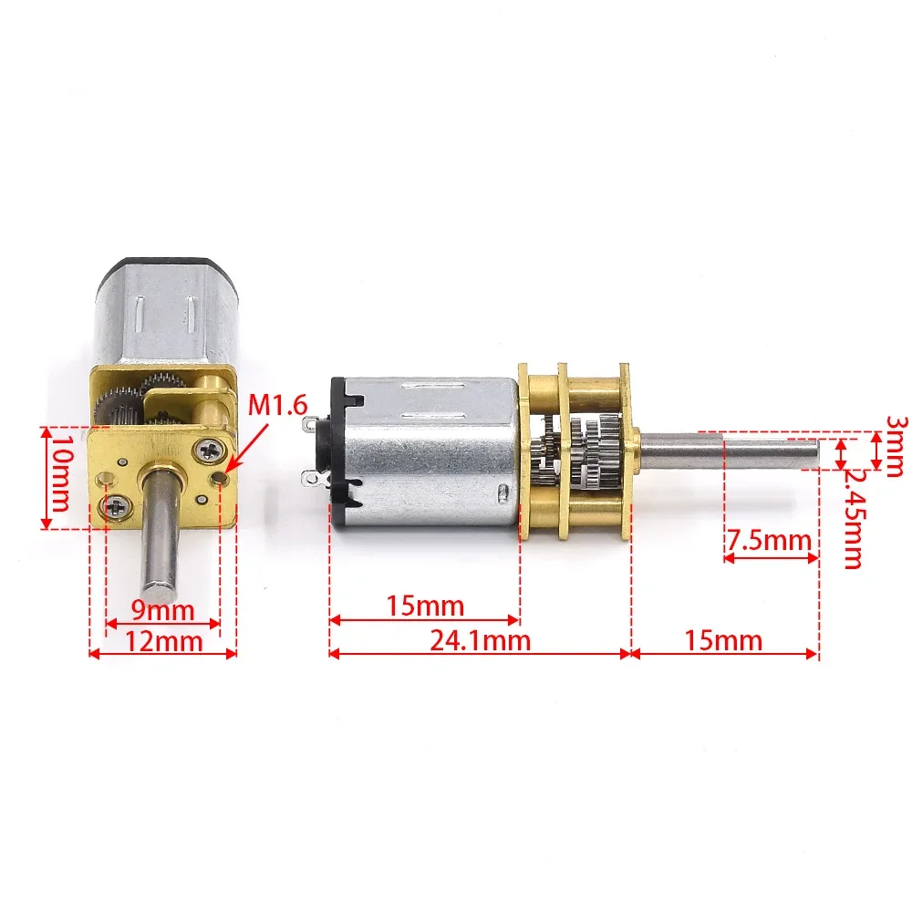 15mm Long Shaft Micro GA12-N20 Full Metal Gearbox Mini Gear Motor DC 3V 3.7V 5V 6V 124RPM Slow Speed for Door Lock Toy Robot