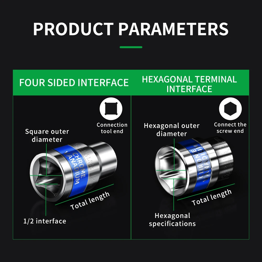 1/2inch Socket 8-32mm Hexagonal Socket Screw Ratchet Wrench Matching Electrical Wrench Extension Rod 1/2 Socket Connecting Rod