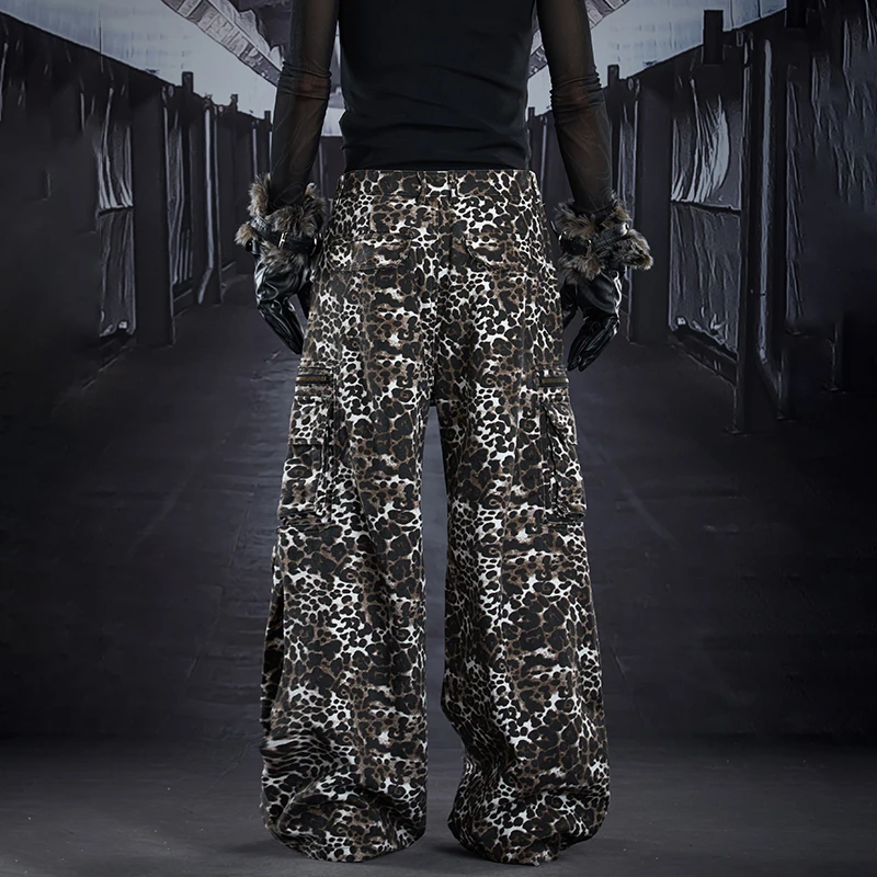 LUZHEN 2025 Fashion Leopard Print Niche Design Pockets Decorate Cargo Trousers Men's Trendy Handsome Street Casual Pants JY5325