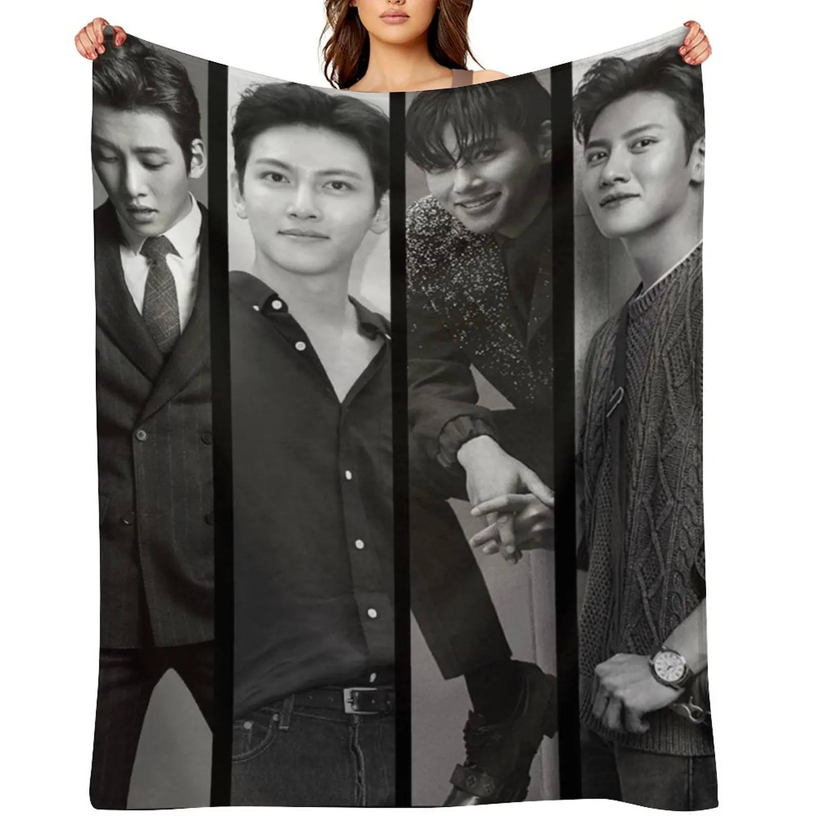 

Ji Chang Wook Vertical Black and White Collage Throw Blanket christmas gifts Plush Extra Large Throw Loose Blankets