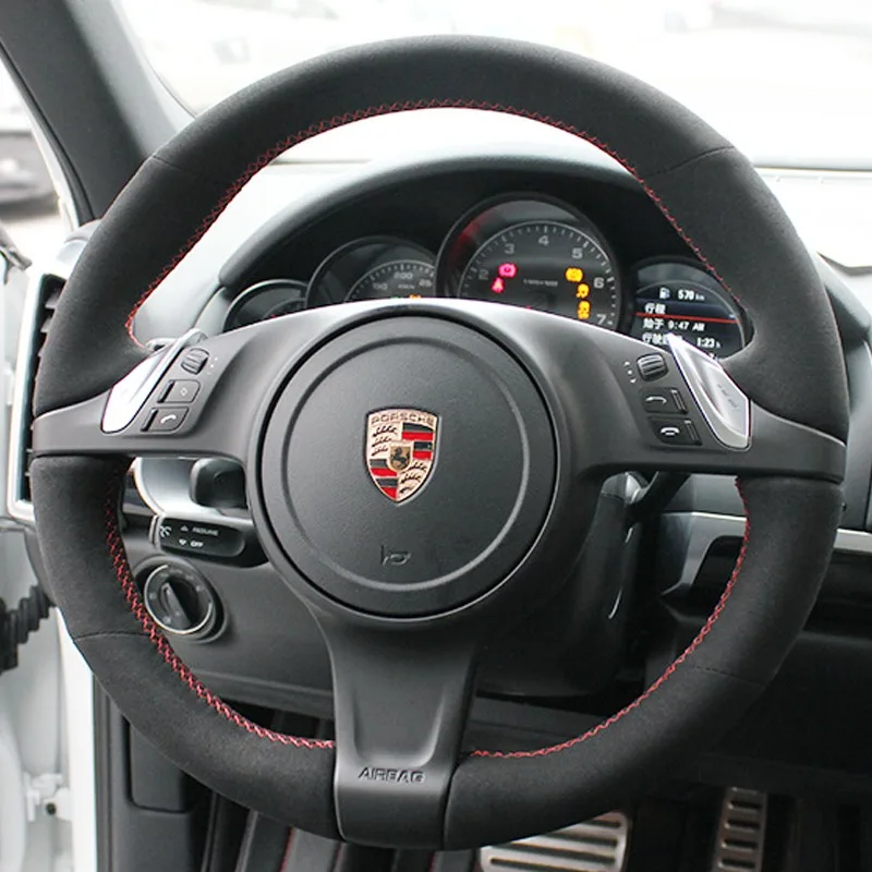 

Cover Customized Porsche Macan, Panamera, Cayenne Custom Steering Wheel Cover Leather Suede Hand Sewing Car Accessories