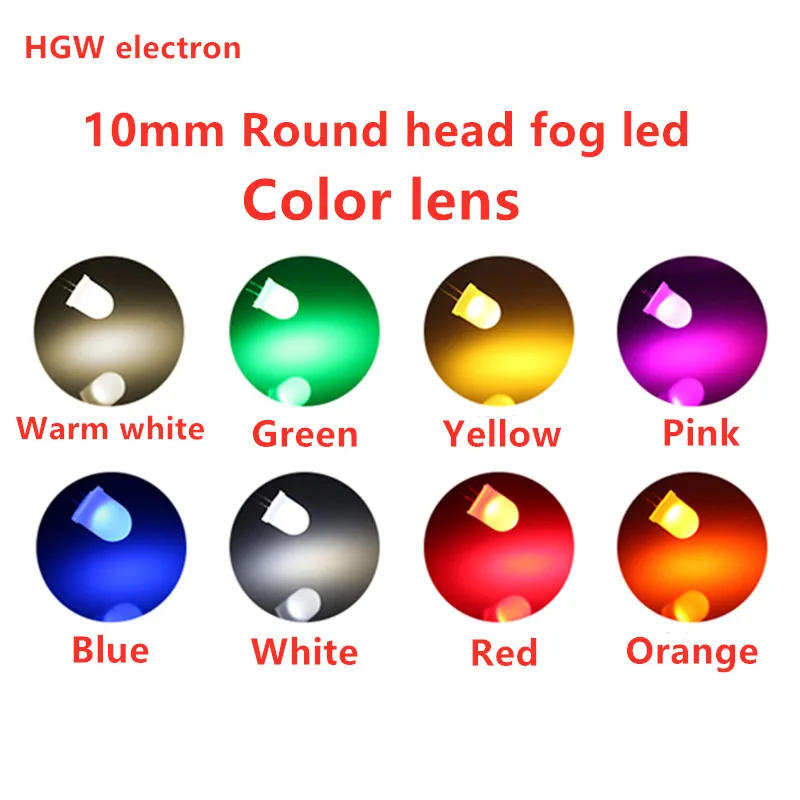 50Pcs 5Colorsx10Pcs 10MM LED Diode Diffused Kit 10mm 3V Set Light Emitting White Green Red Blue Yellow F10 Luminous tube