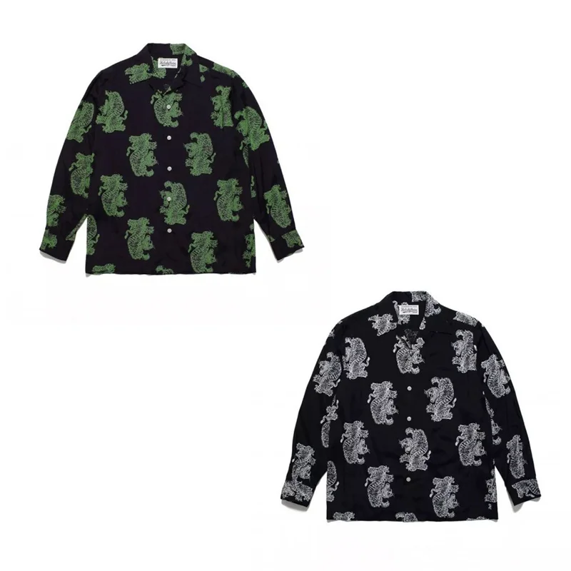 

New Full Print Tiger WACKO MARIA Long Sleeve Shirt Autumn Winter High Street Men's Women's High Quality Hawaii Shirt