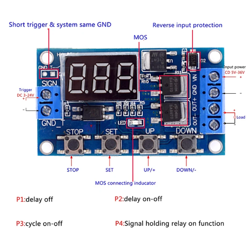 1/2/5PCS HCW-M135 Dual MOS LED Digital Time Delay Relay Trigger Cycle Timer Delay Switch Circuit Board Timing Control Module
