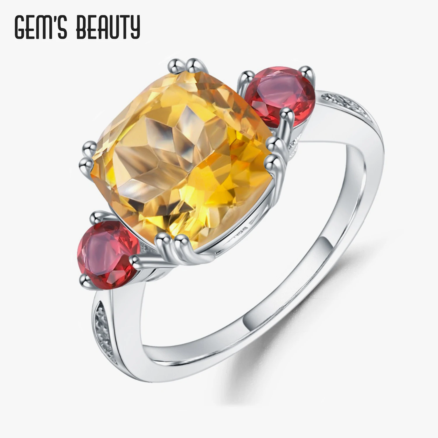 

GEM'S BEAUTY 100% 925 Sterling Silver Created Moissanite Citrine Diamonds Gemstone Wedding Engagement Ring Fine Jewelry Gift