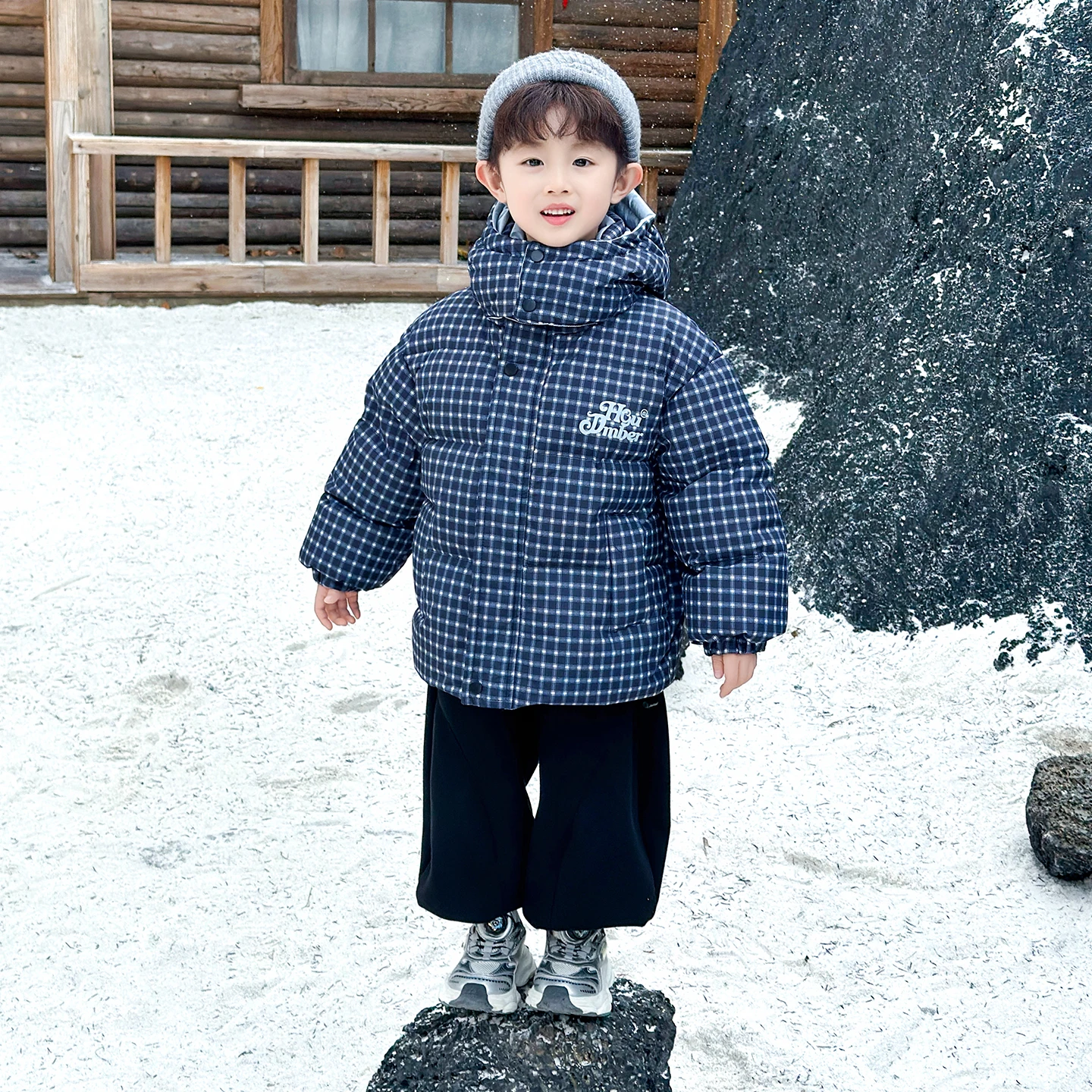 

Boys' Winter Thiened Plaid down Jaet Warm Cotton Coat Bread Sle Outerwear Youth Trendy Korean Version Boys' Winter Clothes