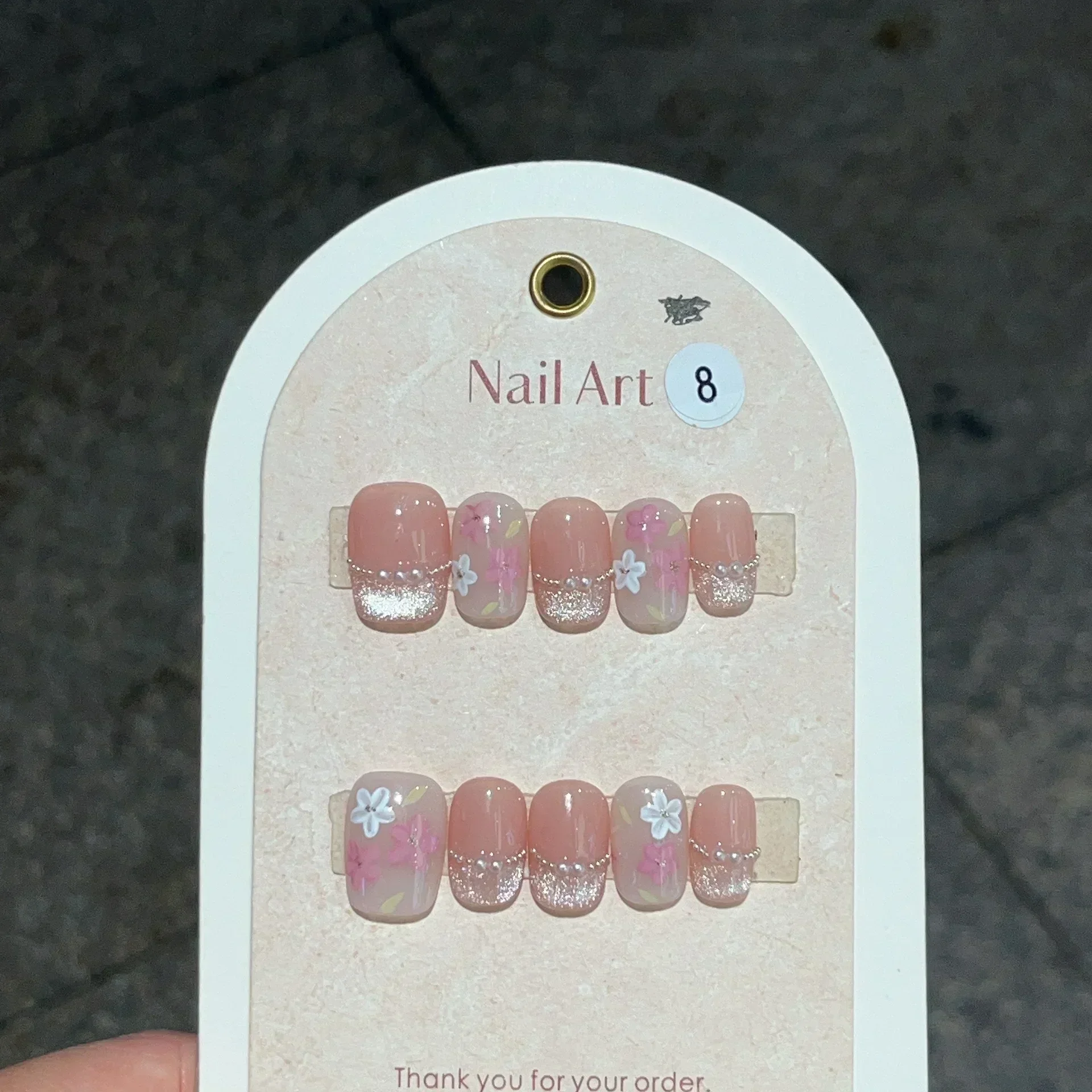 10Pcs Cat Eye Handmade Fake Nails with Bamboo Leaf Design Pure Color Shiny Press on Nail Chinese Style Short False Art Nail Tips