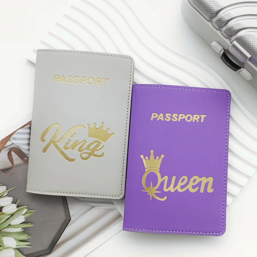 2PCS PU Leather Couples Passport Cover Case Card Holder Wallet Crown Lightweight Fashion Travel Accessories for Women or Men