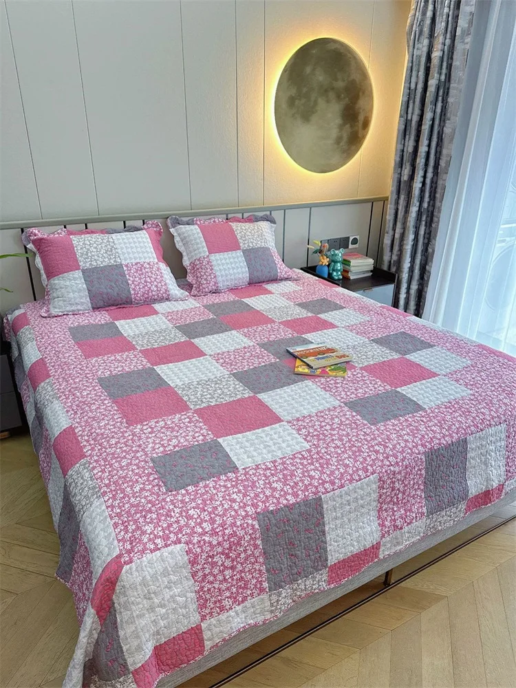 Cotton Quilting Bedspread Set Plaid Quilted Blanket Padding Coverlet Cubrecam Bed Cover Colcha Summer Quilt Bedding Set 3PCS