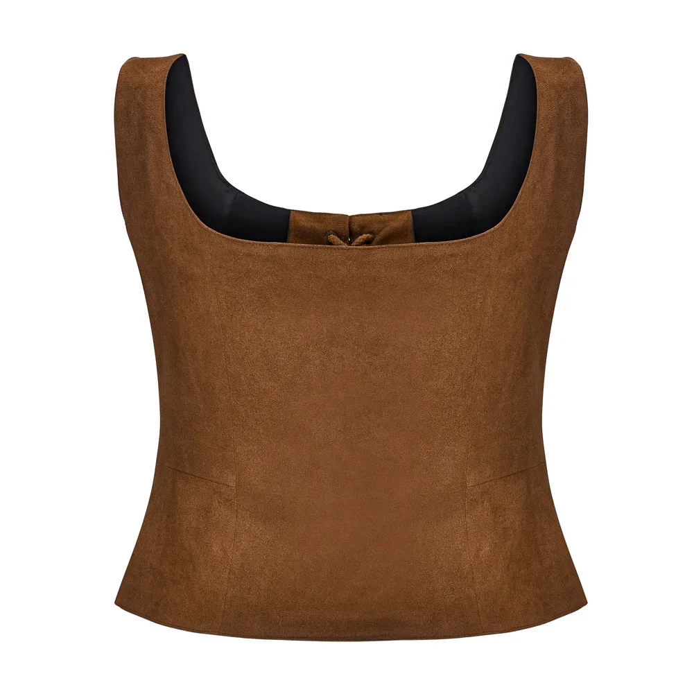 Medieval Women Vintage Suede Corset Crop Top Victorian Pirate Lady Waistcoat Renaissance Celtic Archer Cosplay Halloween Costume