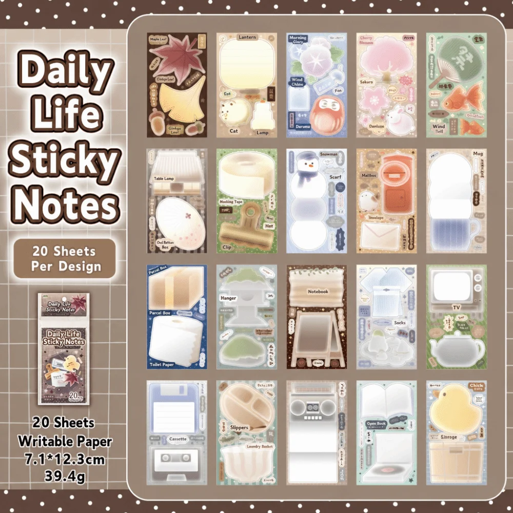 Writable Note Paper Sticker Book Japanese Style Daily Food Design Blank Label Decals DIY Decorative Food Label Stickers