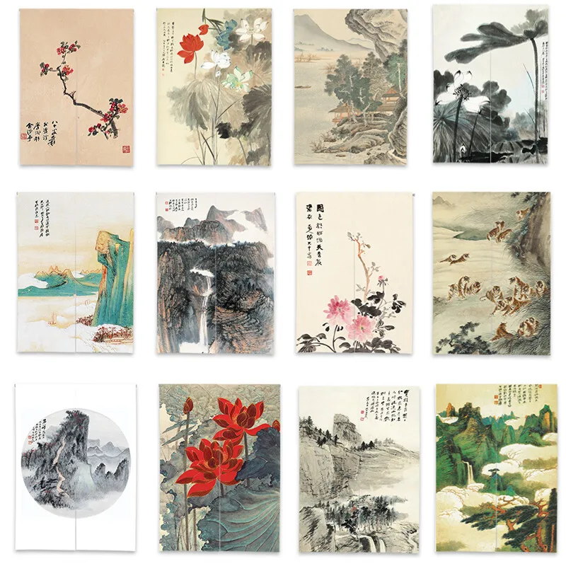 chinese ink wash lotus door curtain black and white art calligraphy painting  decor nontoxic material Enhance spatial aesthetics