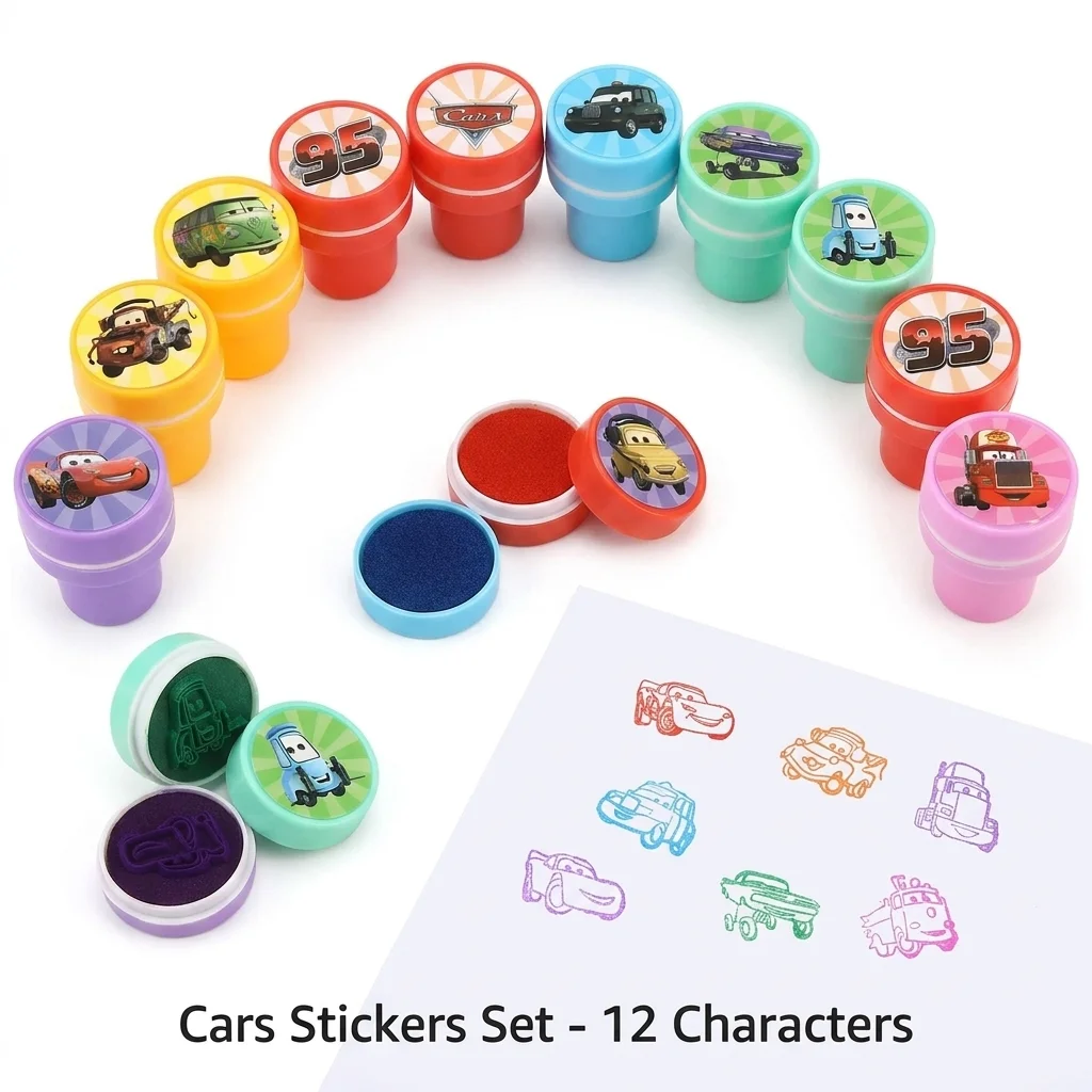 10Pcs Car Pattern Self-Inking Stamp Cartoon Automobile Seal Kids Birthday Party Goodie Bag Kindergarten Encouragement Toy