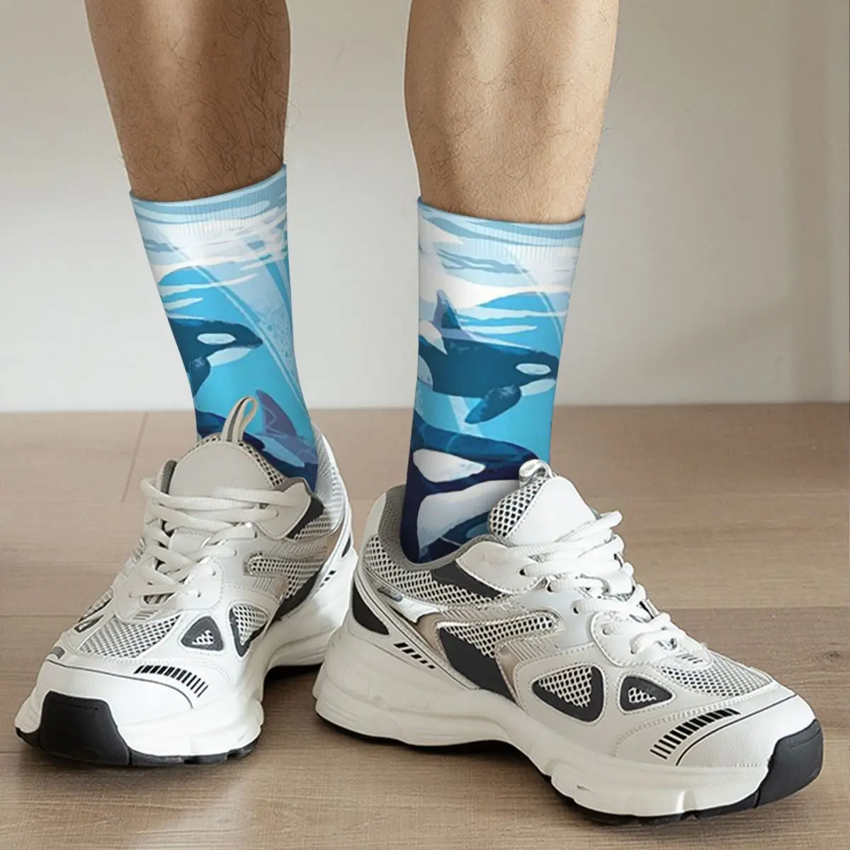 Group Of Orca Whales Swimming In The Ocean Socks Harajuku High Quality Stockings All Season Long Socks for Valentine's Day Gifts