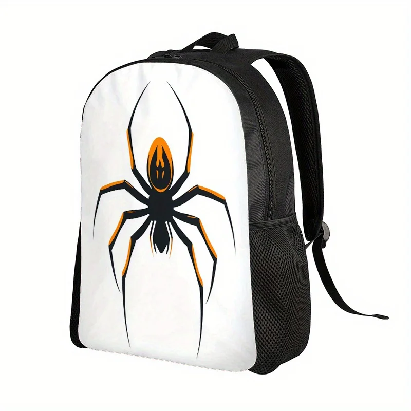 

2D Flat Printed Backpack, Halloween Casual Backpack, Orange Spider Pattern, Adjustable Shoulder Strap, Zip Closure