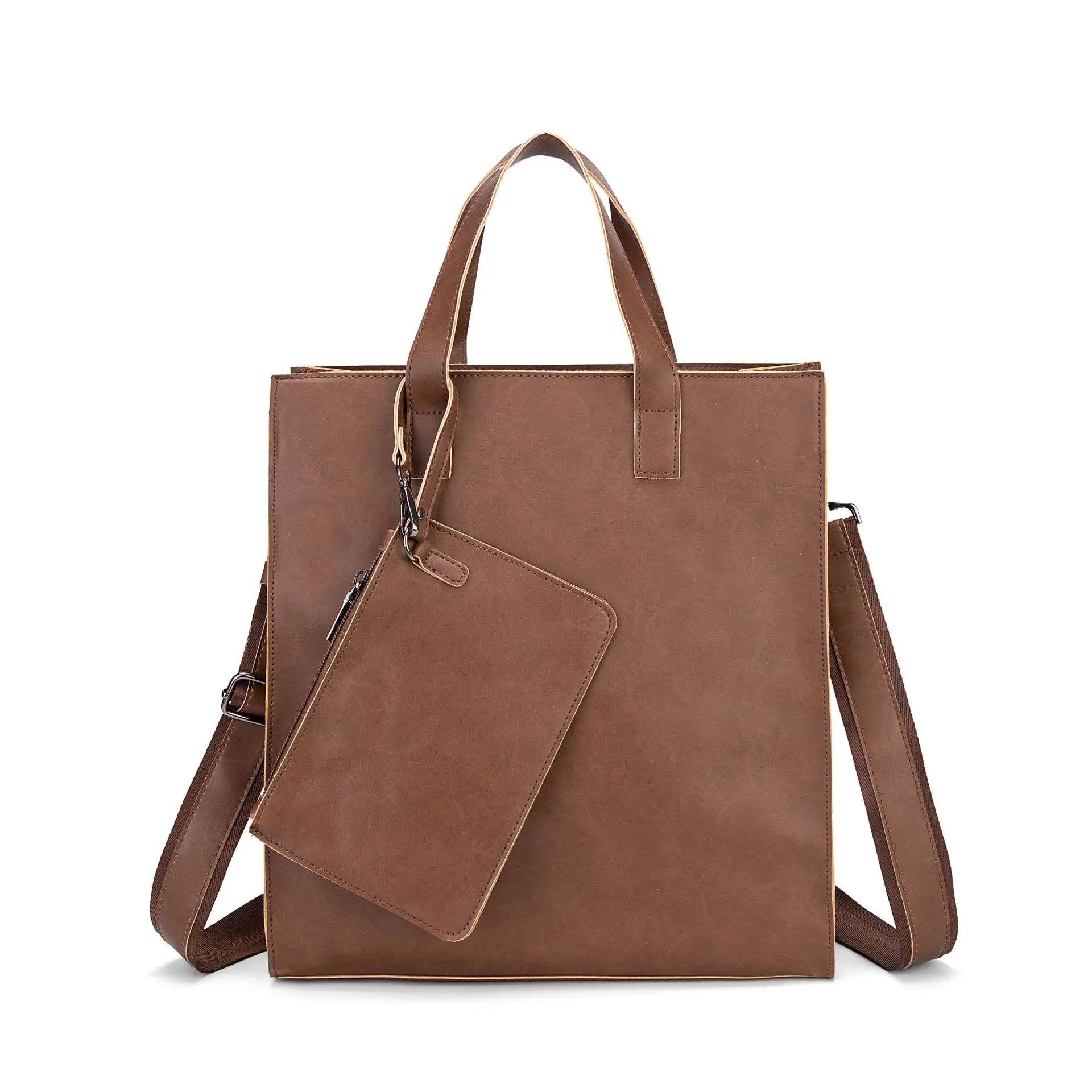 Fashion Retro PU Messenger Bag Leather Briefcases Men Briefcase Trendy Crossbody Handbag Men's Shoulder Luxury Brand Brief Case