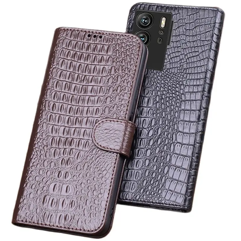 

Luxury Lich Genuine Leather Flip Phone Cases For Zte Axon 40 Axon40 Ultra Real Cowhide Leather Shell Full Cover Pocket Bag Case