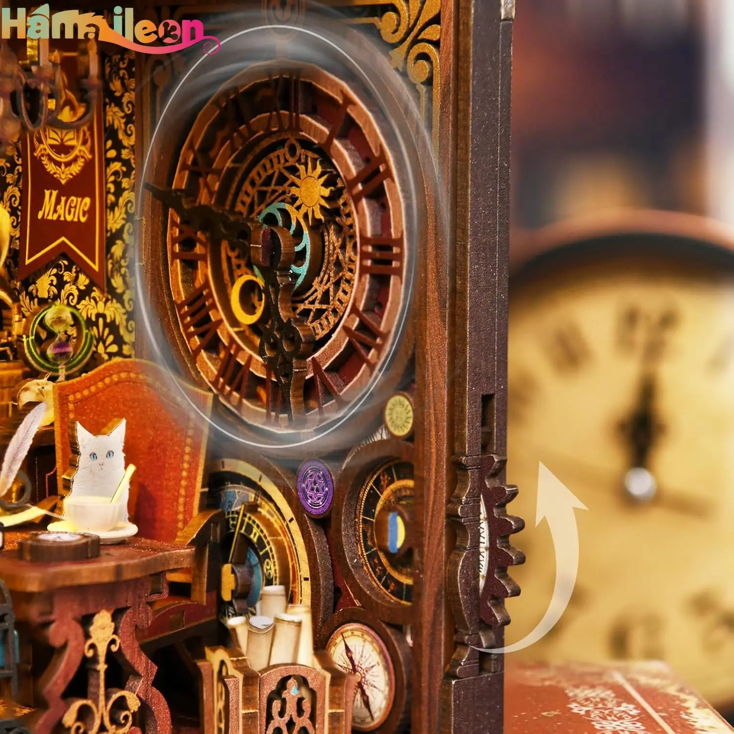 Hamaileon Book Nook Kit, DIY Miniature House Room ชุดปริศนาชั้นวางหนังสือของขวัญตกแต่งสําหรับคนรักหัตถกรรม (Wonder Library)