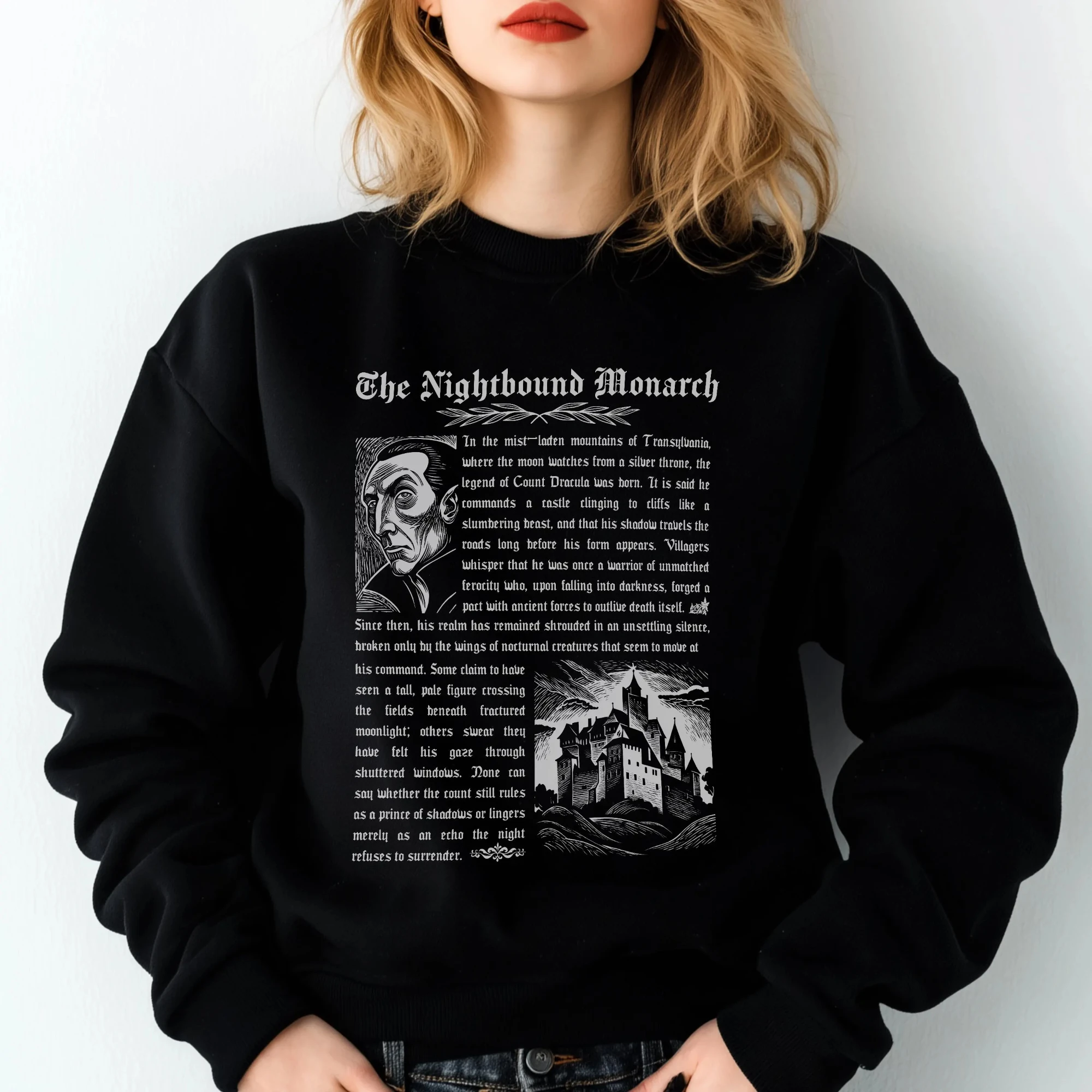

Dracula винтажный женский свитшот с круглым вырезом и принтом, осень/зима, модный тренд, топ из чистого хлопка, нейтральный свитшот