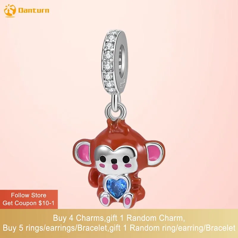 

Danturn 925 Sterling Silver Beads Chinese Zodiac-Monkey Dangle Charm fit Snake Chain Bracelets Fashion Women Jewelry Making