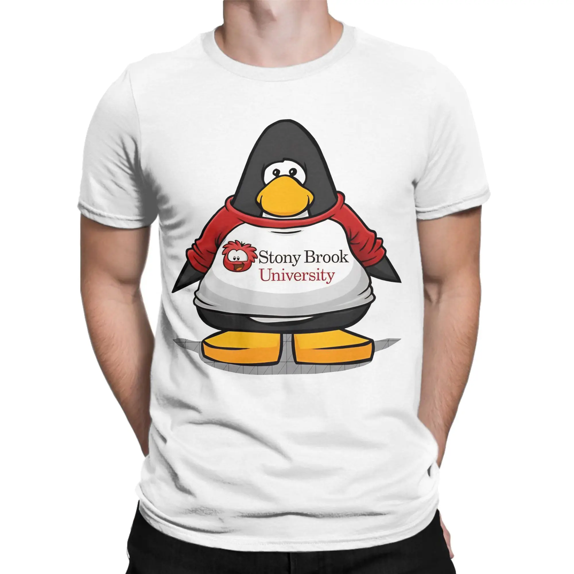 Clubs Penguins Stony Brook University Men T Shirts Humor Tee Shirt Short Sleeve Round Collar T-Shirt Pure Cotton Summer Clothing