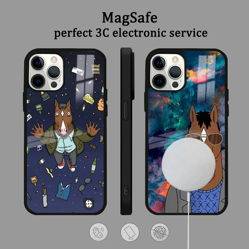 B-bojack H-horse Man Phone Case For IPhone 16 15 14 13 12 11 Pro Max Plus Mini Magsafe Mirror Wireless Magnetic Cover