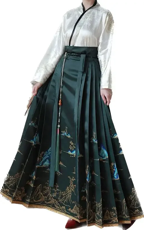 ชุดกระโปรงหน้าม้าจาก Hanfu 2ชิ้นเสื้อผ้าสำหรับสาวออฟฟิศไซส์ใหญ่พิเศษเสื้อเชิ้ตแขนยาว + กระโปรงชุด Hanfu จีนไซส์ใหญ่พิเศษ XL