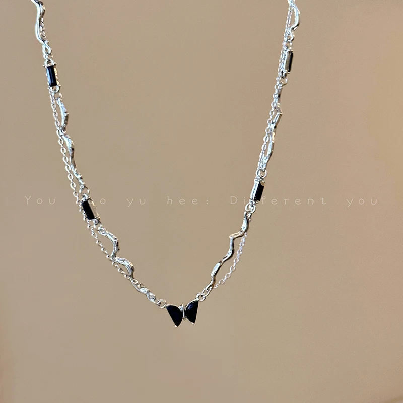 Layered Black Butterfly Necklace - Sweet and Cool, Perfect for Adding a Bold Touch to Summer Outfits.