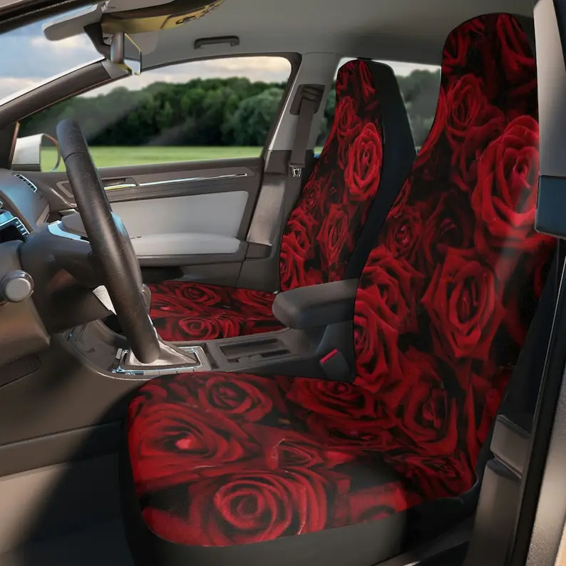 Red Rose Car Seat Covers, Red Car Seat Covers, Floral Print Car Seat Covers