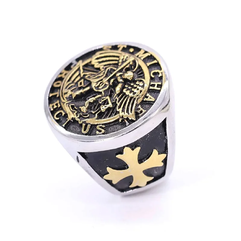 Catholic Archangel St Saint Michael 316l Stainless Steel Ring Vintage Knight Talisman Religious Personality Biker Fashion Ring