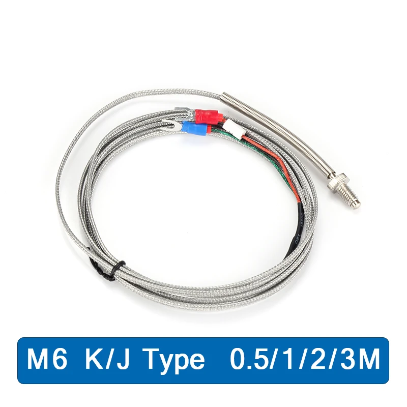 M6 Screw K J Type with 0.5m 1m 2m 3M Wire Cable Small Thermocouple WRNT-02 Temperature Sensor for Temperature Controller