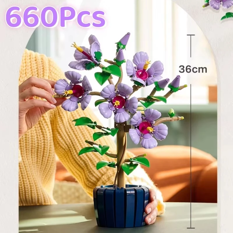 

New MOC green bouquet potted plant model home decoration building block puzzle creative romantic flower Valentine's Day gift